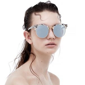 Clear White Black Leopard Print Thin Gold Rim Tinted Reflective Lens Sunglasses